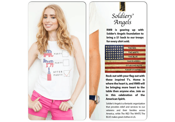 For every one of these fun election themed tees sold, LA americana brand The RED The WHITE The BLUE will donate $1 to the Soldiers' Angels Foundation.