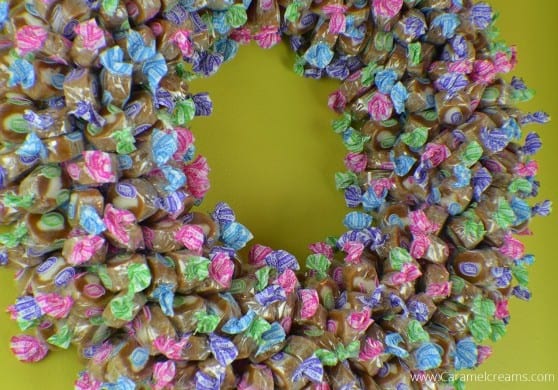 DIY Goetze's Candy Caramel Cream Wreath For Any Holiday via USALoveList.com | #AmericanMade #CaramelCreams #DIY