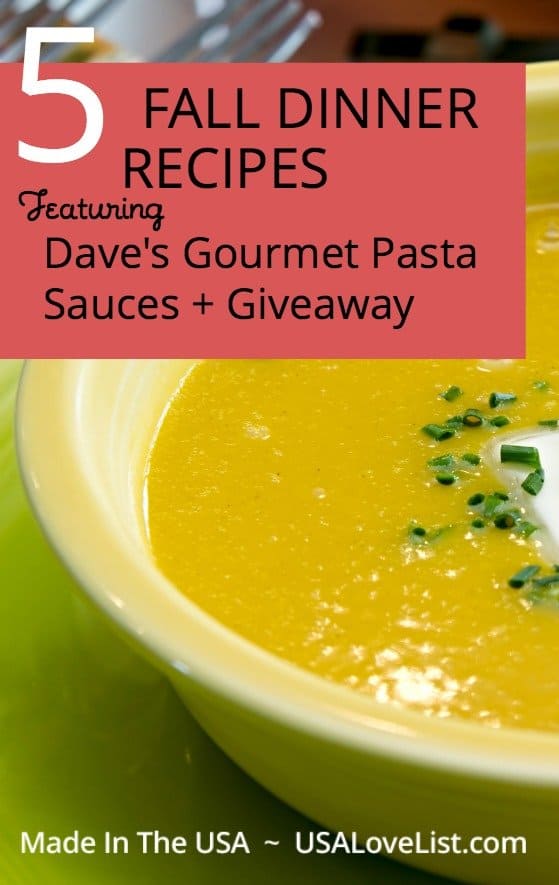 Fall Dinner Recipes | Butternut squash soup, sausage stuffed zucchini, bison Bolognese, butternut squash pizza and more! | Enter to win a prize pack of Dave's Gourmet Pasta Sauces | Giveaway ends 10/29?15