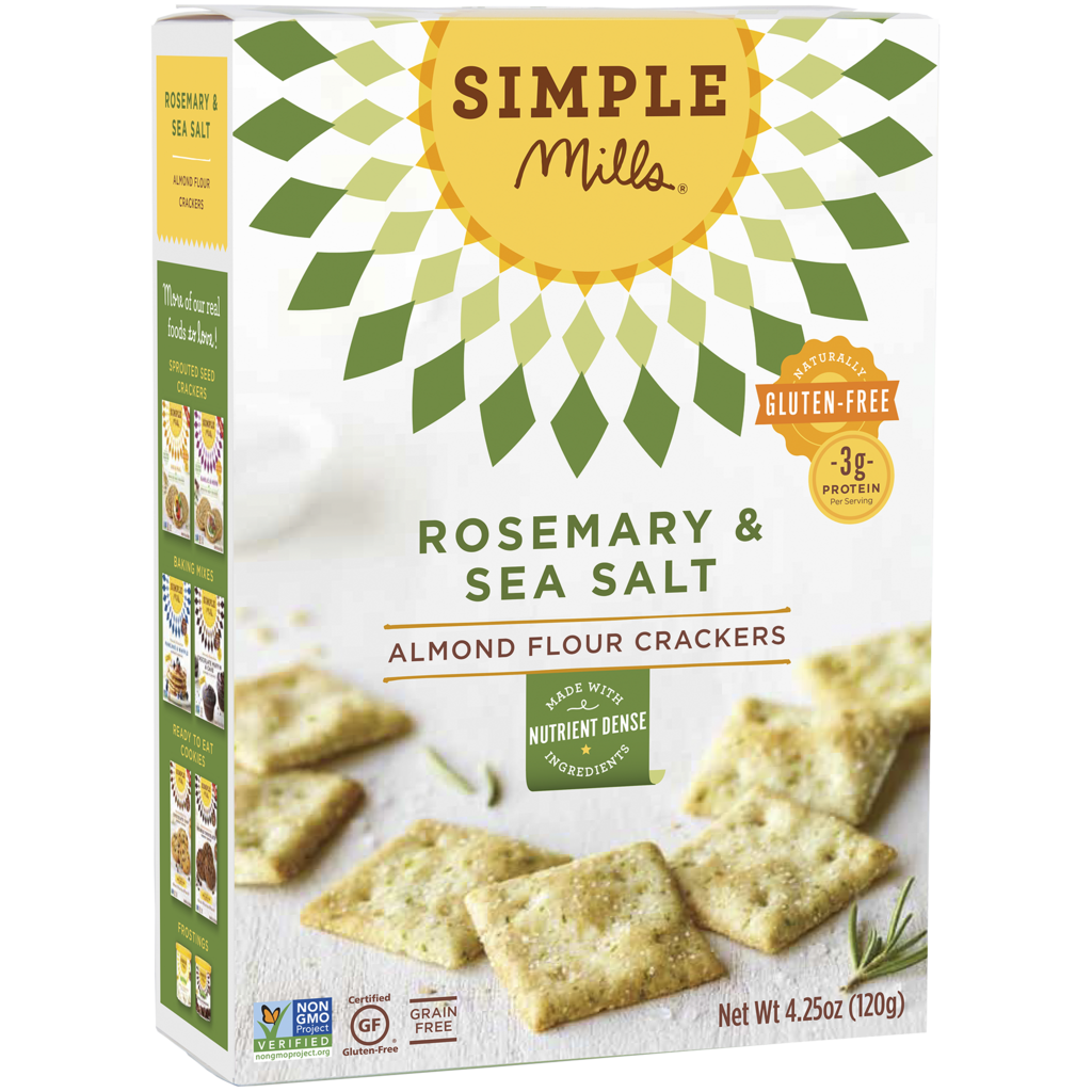 Simple Mills Paleo, Vegan, Grain-Free Rosemary & Sea Salt Almond Flour Crackers