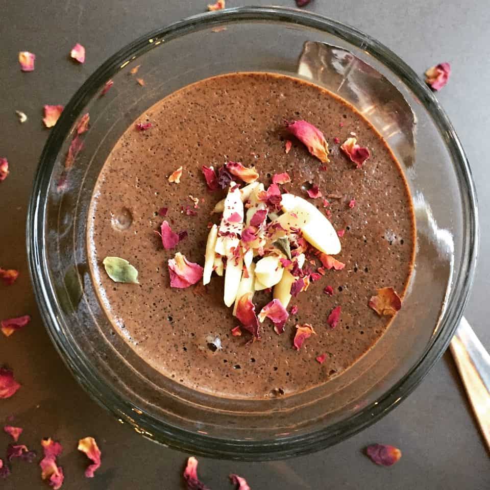 Best Vegan Restaurants in NYC: Raw, Vegan, Dairy-Free Rose-Chocolate Mousse from Divya's Kitchen #nyceats #vegannyc #vegan #raw #vegandessert