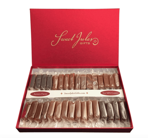 Made in USA Caramel Gifts: Sweet Jules Gifts box of assorted award winning caramels #usalovelisted #caramel #giftideas