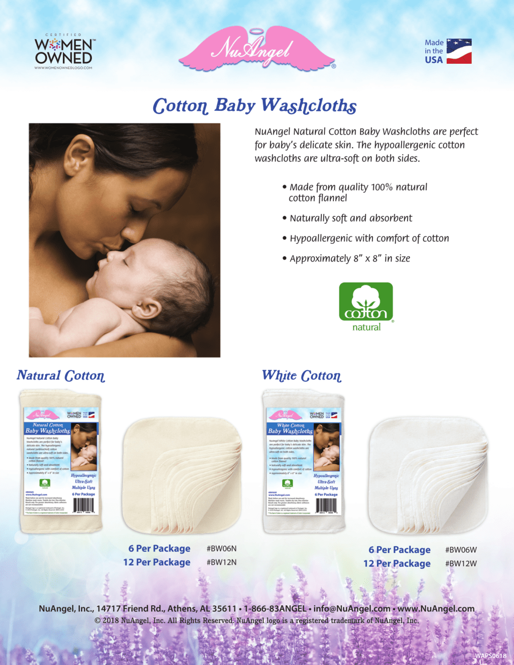 Made in USA baby products: NuAngel cotton baby washcloths