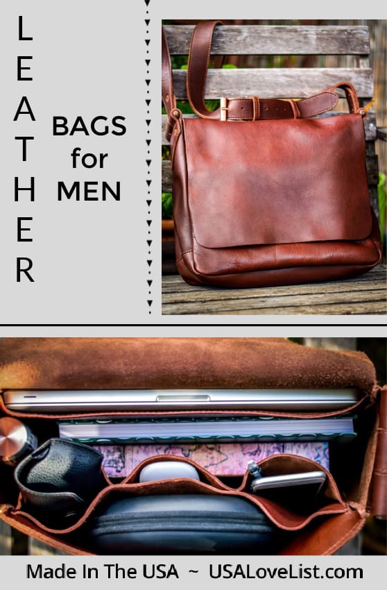 Leather Bags for Men, Made in the USA via USAlovelist.com #USAlovelisted