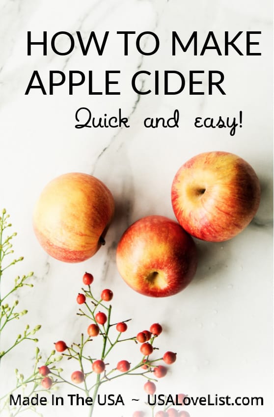 How to make apple cider from fresh, local apples--quick and easy with a juicer! #usalovelisted #fall #madeinUSA