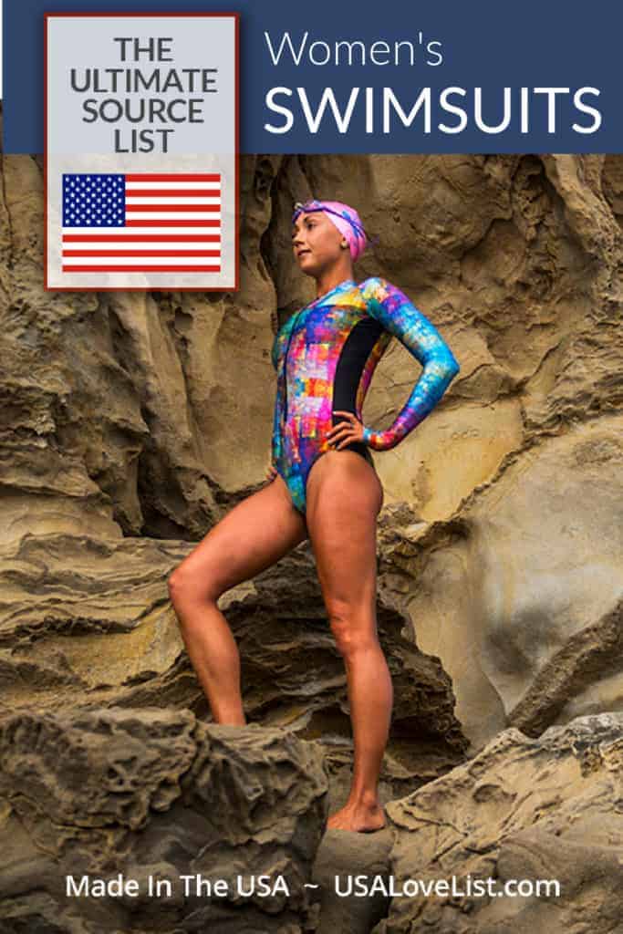 American made swimsuits for women source list featuring SlipIns sun protective swimwear for divers, surfers and more #usalovelisted #swimwear #swimsuits #madeinUSA