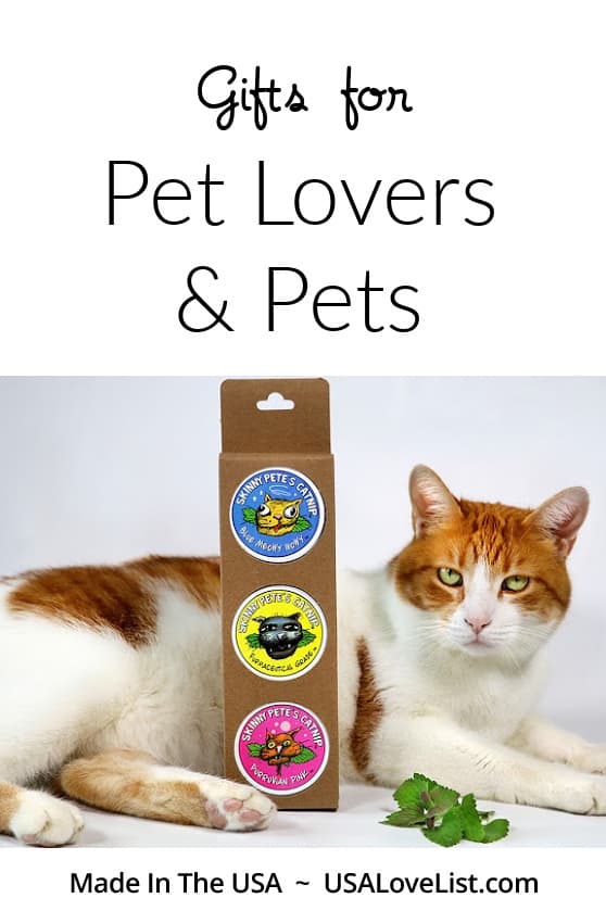 Gifts for Pet Lovers and Pets featuring Skinny Pete's Catnip via USA Love List #petlovers #cats #dogs #giftideas #usalovelisted