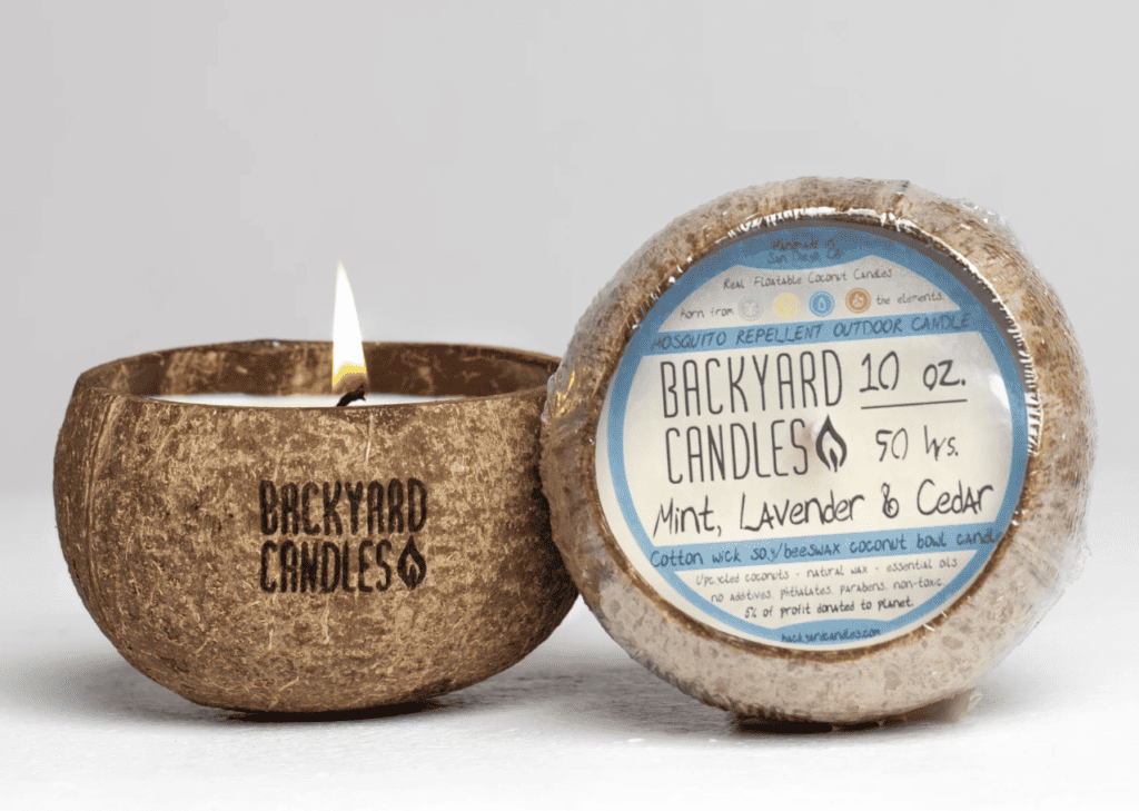 Backyard Candles made in San Diego California in real coconut shells. 