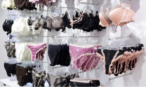 women's underwear on display in a department store