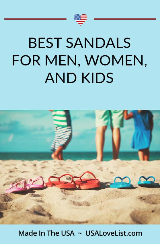 best sandals made in USA for men, women and kids. Picture of sandals on the beach. 